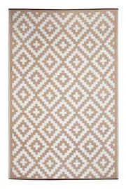 Aztec Beige & White Recycled Plastic Outdoor Rug and Mat