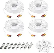 uxcell BNC Video Power Cable,60m/197ft All-in-One Security Camera Wire Cord DC Extension Wire for CCTV Security DVR Camera System Installation Plug & Play Cord,4 Set White