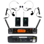 2CH Wireless Microphone System Headset Lavalier Lapel Bodypack Microphone Mics