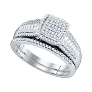 14k White Gold Round Diamond Square Cluster Bridal Wedding Ring Set 3/8 Cttw