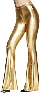 [IWEMEK] Women Shiny Metallic Flare Bell Bottom Bootcut Palazzo Leggings 70s Disco Wide Leg Pants Slim High Waist Yoga Trousers