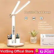 LED Desk Reading Lamp Table Lamp with Clock Temp Calendar USB Touch Night Light