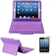 For Apple iPad Mini Stand Plastic+TPU Case Cover With Wireless Bluetooth Keyboard- Purple