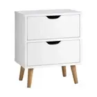 Oikiture Bedside Tables 2 Drawers Air Gap Handle White