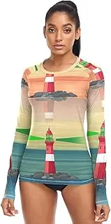 [RPLIFE] Cartoon Chic Lighthouse Long Sleeve Hiking Shirt Women, Summer Modest Clothing