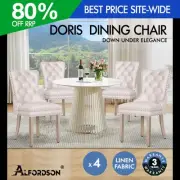 ALFORDSON 4x Dining Chair Kitchen Lounge Retro Button Tufted Wooden Fabric Beige
