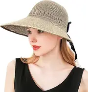 [Lamongen] Sun Hats Beach Hats Wide Brim Foldable Packable Straw Hats UV UPF 50+ Summer Sun Travel Hat for Women Brown…