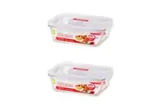 2x Locknlock 1L Euro Rectangle Borosilicate Glass Food Container w Lid Clear