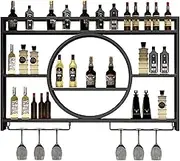 Wall Mounted Wine Racks, Metal Cocktail Cabinet,Drinks Cabinet,Display Rack, Bar Unit Floating Shelves, Bar Cabinet,Modern Glass Rack Iron Stand Holder with for Home, Restaurant, Bars (Color : Black