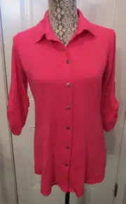 Pure Amici Shirt Womens Pink Button Front Blouse Bamboo Roll Tab Sleeves NWT M