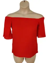 BNWT WOMENS WAREHOUSE UK 10 RED SUMMER BARDOT SHORT SLEEVE BLOUSE T SHIRT TOP