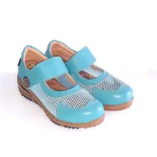 零碼鞋 5號 Zobr 路豹 女款 牛皮氣墊娃娃鞋 BB656 水藍色 (BB系列) 特價990元雙氣墊款