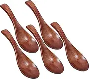 SHOWERORO 5PCS Wooden Soup Spoons Japanese Style Long Handle Serving Spoon for Ramen Rice and Soup Sturdy Dishwasher Safe Kitchen Utensils for Easy Serving