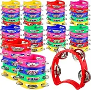 Yunsailing 50 Pieces Tambourine Bulk for Kids 4 Bells Percussion Hand Colored Noise Makers Tambourines Preschool Musical Instruments Set for Adults Toddler Kindergarten Church Christmas Party Favors