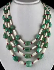 VINTAGE NATURAL EMERALD PEARL RUBY BEADED 4 L 826 CT GEMSTONE WEDDING NECKLACE