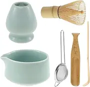 WOTPCRD 6Pcs Matcha Whisk Set, Japanese Tea Set Includes Ceramic Bowl, Matcha Whisk, Matcha Sifter Matcha Spoon Matcha Whisk Storage Holder Practical Matcha Tea Whisk Set for Tea Lovers