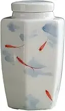 Chinese Tea Caddy,Ceramic jar, Elegant Hand Painted Fish Ceramics with Airtight Lid Ceramic Porcelain Jar for Loose Tea Spice Coffee Bean Herb Spices Sugar and More Loose Tea Storage Containers