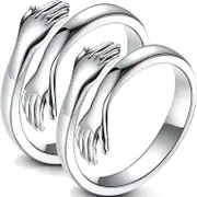 2 Pcs Hug Ring 925 Sterling Silver Plated Hand Rings For Women Girls, Adjustable