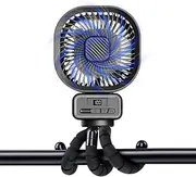 XPJBKC Pram Fan Clip On Stroller, 5000mah Rechargeable Buggy Fan Baby Clip On, 270° Rotation Handheld Cooling Pushchair Fans with Detachable Tripod, 3 Speed, for Crib Car Seat Travel Bike