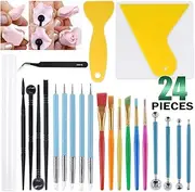 Keadic 24 Pieces Carving Modeling Tool Set, Ball Stylus Clay Sculpting Tools, Dual-Ended Design Pottery Tools, Paint Brush Set, Acrylic Clay Roller and Sheet, for Rock Painting, Pottery Clay Craft