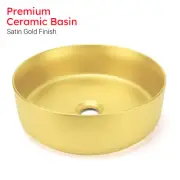 Bathroom Round Hand Wash Above Counter Basin Ceramic Vanity Sink Satin Gold