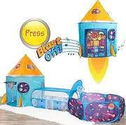 Kidcove Kids Play Tent with Tunnel and Sound Button with Kids Ball Pits for Toddlers 1-3, Ball Pit for Babies and Kids Tunnel for Toddlers 1-3, Toddler Play Tent and Tunnel for Kids Rocket Ship Tent