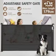 Retractable Baby Gate Pet Safety Fence Dog Safe Guard Enclosure Stair Security Barrier Mesh Indoor Outdoor 179cm Black