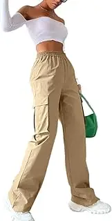 [lluviacida] Women's Solid High Waist Flap Pocket Cargo Pants Combat Military Trousers