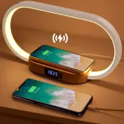 Bedside Lamp with Clock, USB Port, 10W Fast Wireless Charger, Touch Table Lamps