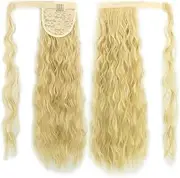Long Kinky Curly Wrap Around Ponytail Extension Synthetic Hair Extensions Clip in Hairpiece (Bleach Blonde, One size)