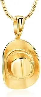 BIAIHQIE Cowboy Hat Cremation Urn Pendant Necklace Holder for Ashes Perfume Memorial Ash Urn Jewelry Women/Men Present-Gold