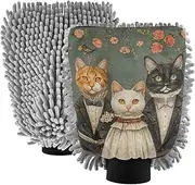 XYMZR Cute Cats Wedding Absorbent Microfiber Car Wash Mitt, Funny Cute Anime Scratch Free for Cars Cleaning, Home Cleaning Mitts, 2 Pack, 10.24” L x 7.09” W