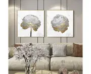 Gold And White Blossom On White 2 sets White Frame Canvas