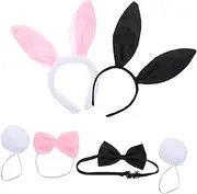 Rabbit Ear Headwear Props Pack Bunny Ears Hairband Set Tail for Costume Parties