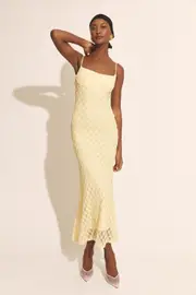 adoni mesh midi dress in canary yellow