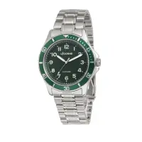 在飛比找momo購物網優惠-【LICORNE】潛水風格 深綠錶圈 不鏽鋼男仕手錶 銀X綠