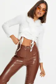 White Fur Trim Drawstring Top - Size M, Women's Trial Jersey