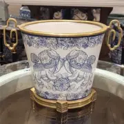 Elegant Lucky Planter With Bronze Ormolu - Lucky Foo Dogs-11'' x 8''H