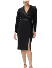 Adrianna Papell Womens Black Tuxedo Satin Trim Sheath Dress 4 BHFO 6486
