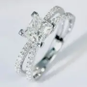 3Ct Princess Moissanite Women Split Shank Engagement Ring 14K White Gold Plated