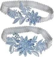 [MOBUTOFU] Floral Wedding for Bride Bridesmaid Lace Leg Band Pearl Pattern Comfortable Elastic for Wedding Party Blue