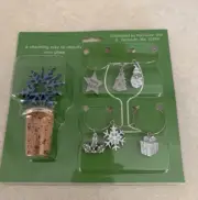 Set of 6 Christmas Wine Glass Charms Pendant Drink Markers And Cork Stopper