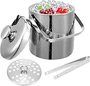 Stainless Steel Ice Buckets with Lid and Tongs Included Strainer Double-Walled Bar Ice Bucket Set for Home Bar and Parties 1.3L