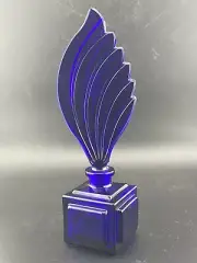 Vintage Czech Art Deco Flame /feather top cobalt blue perfume bottle 053113