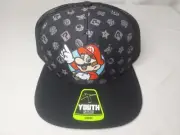 Super Mario Bros Youth Sized OSFM Adjustable Snapback Hat Cap Black New w Tags