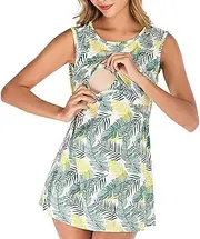 [GUOFHUIM] Maternity Sleeveless Dress Labor Delivery Breastfeeding Robes Women's Postpartum Nightgown Nursing Sleepwear