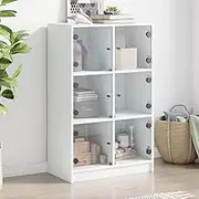 White Highboard Cabinet, 68x37x109 cm, Engineered Wood Storage for Books, Magazines, Decorative Items, Modern Home Furniture