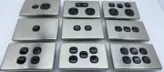 Slim Double Power Point BLACK S.Steel Cover Slimline GPO Switch Outlet Socket