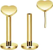 [NewZenro] 18G Heart Shaped Threadless Lip Rings Tragus Earrings Flat Back Push in Stud Tiny Mini Titanium Labret Cartilage Lip Medusa Conch Body Piercing Jewelry Surgical Steel Hypoallergenic for Women