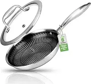 NutriChef 8" Stainless Steel Frying Pan - Triply Kitchenware Stir Fry Pan Kitchen Cookware w/Dakin Etching Non-Stick Coating, Scratch-Resistant Raised-up Honeycomb Fire Textured Pattern - NC3PL8
